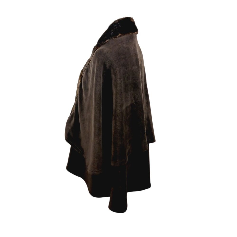 Parkhurst, One Size, Brown Fleece Cape With Faux Fur Collar, Has Inside Armholes - Picture 4 of 16